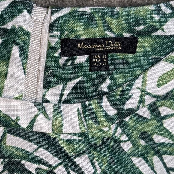Massimo Dutti Cropped 100% Linen Bamboo Print Top Cream/Green Size 6 NWOT - Picture 4 of 5